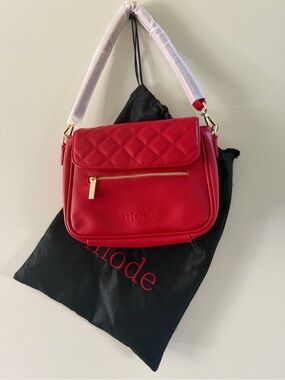 NWT Mode red quilted top purse with gold‎ chains vegan leather